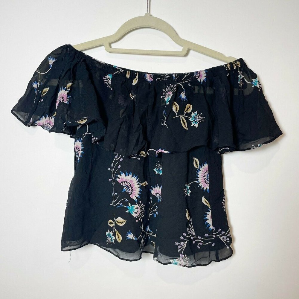 Rebecca Minkoff Womens Off Shoulder Floral Dev Top Black XS Relaxed PF1653425
